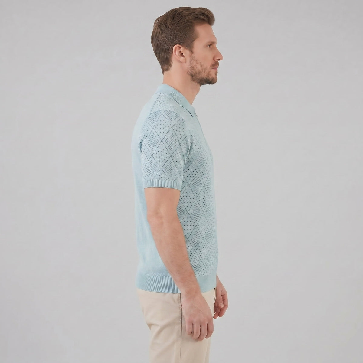 Herren Strickpoloshirt mit Reißverschluss Rautenmuster | Leo