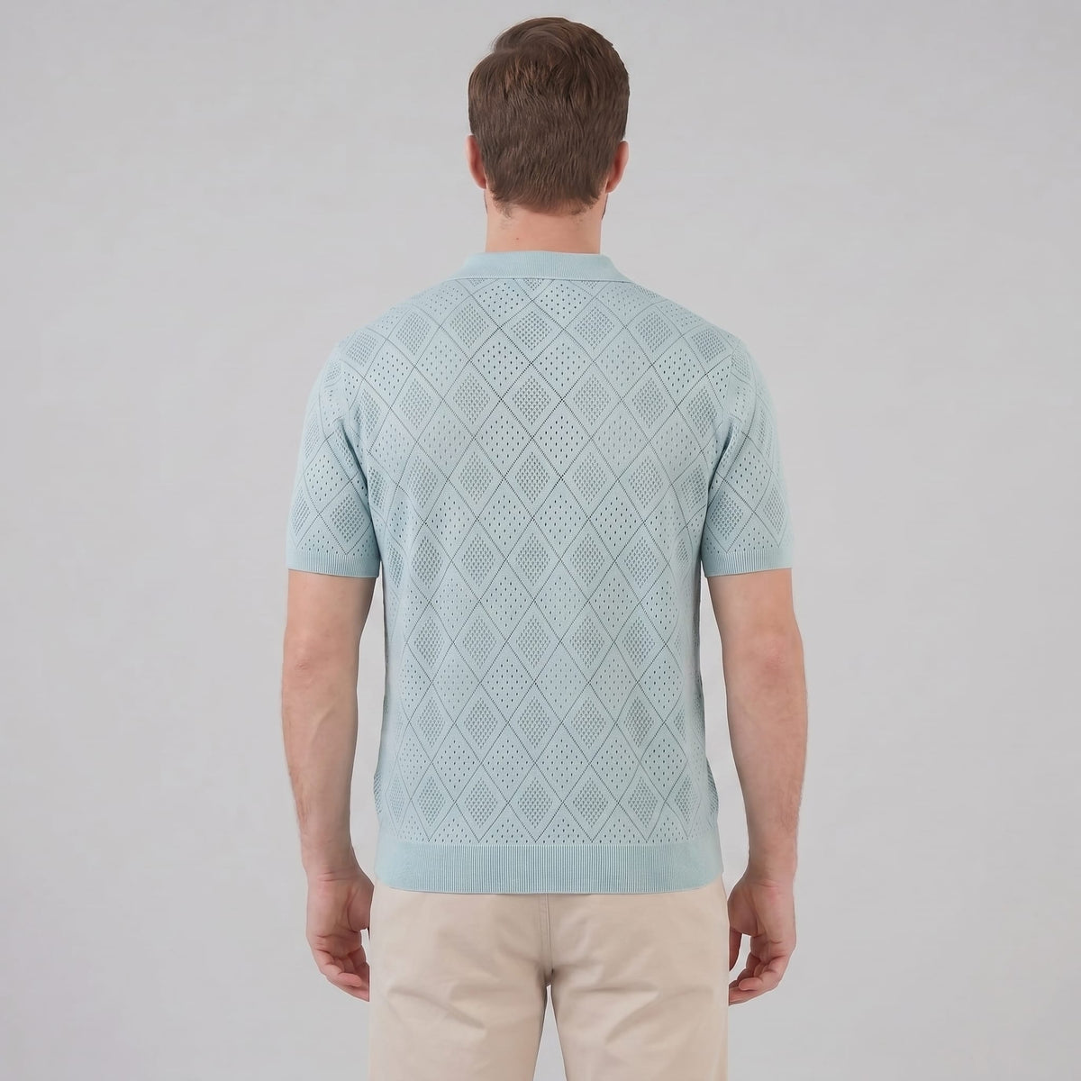 Herren Strickpoloshirt mit Reißverschluss Rautenmuster | Leo_23