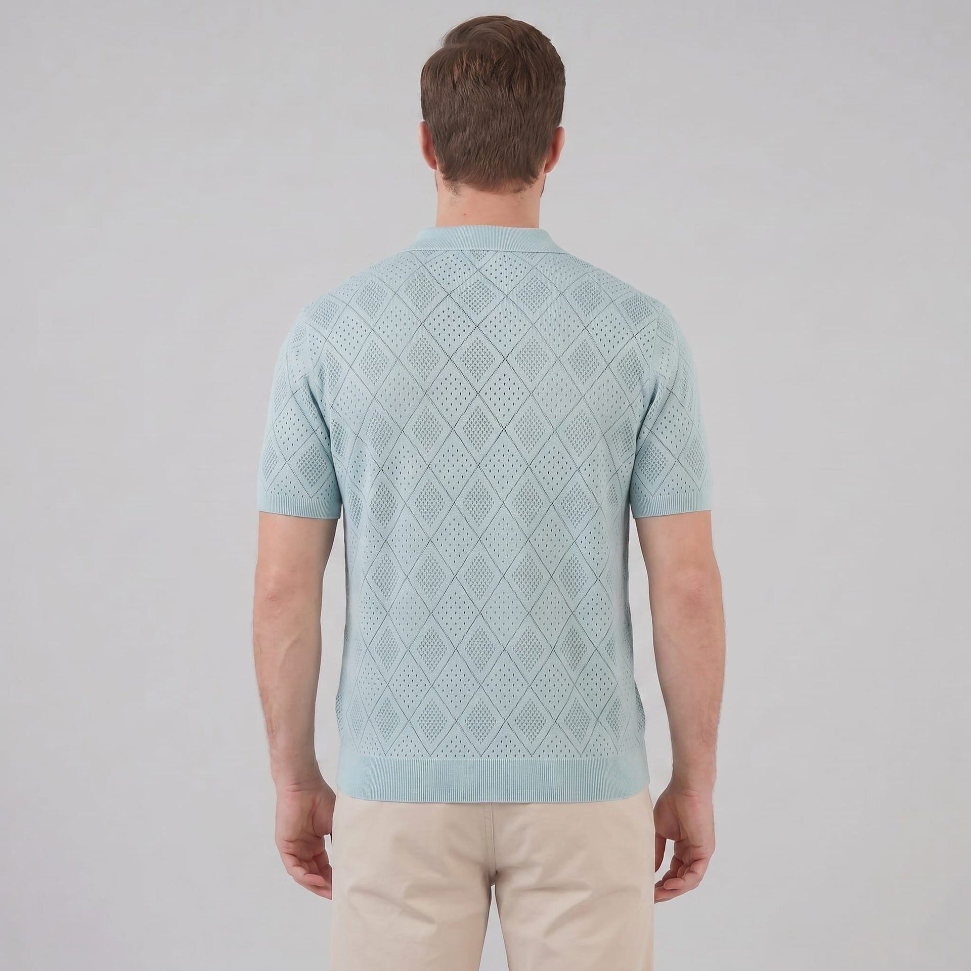 Herren Strickpoloshirt mit Reißverschluss Rautenmuster | Leo