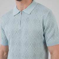 Herren Strickpoloshirt mit Reißverschluss Rautenmuster | Leo