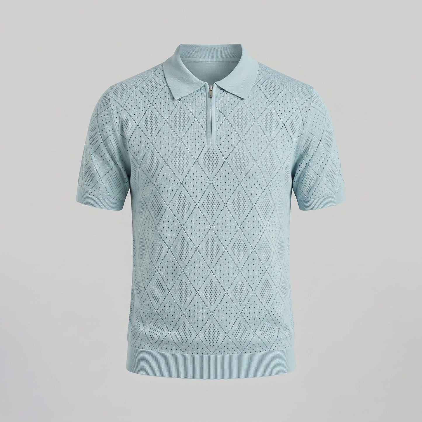 Herren Strickpoloshirt mit Reißverschluss Rautenmuster | Leo_25