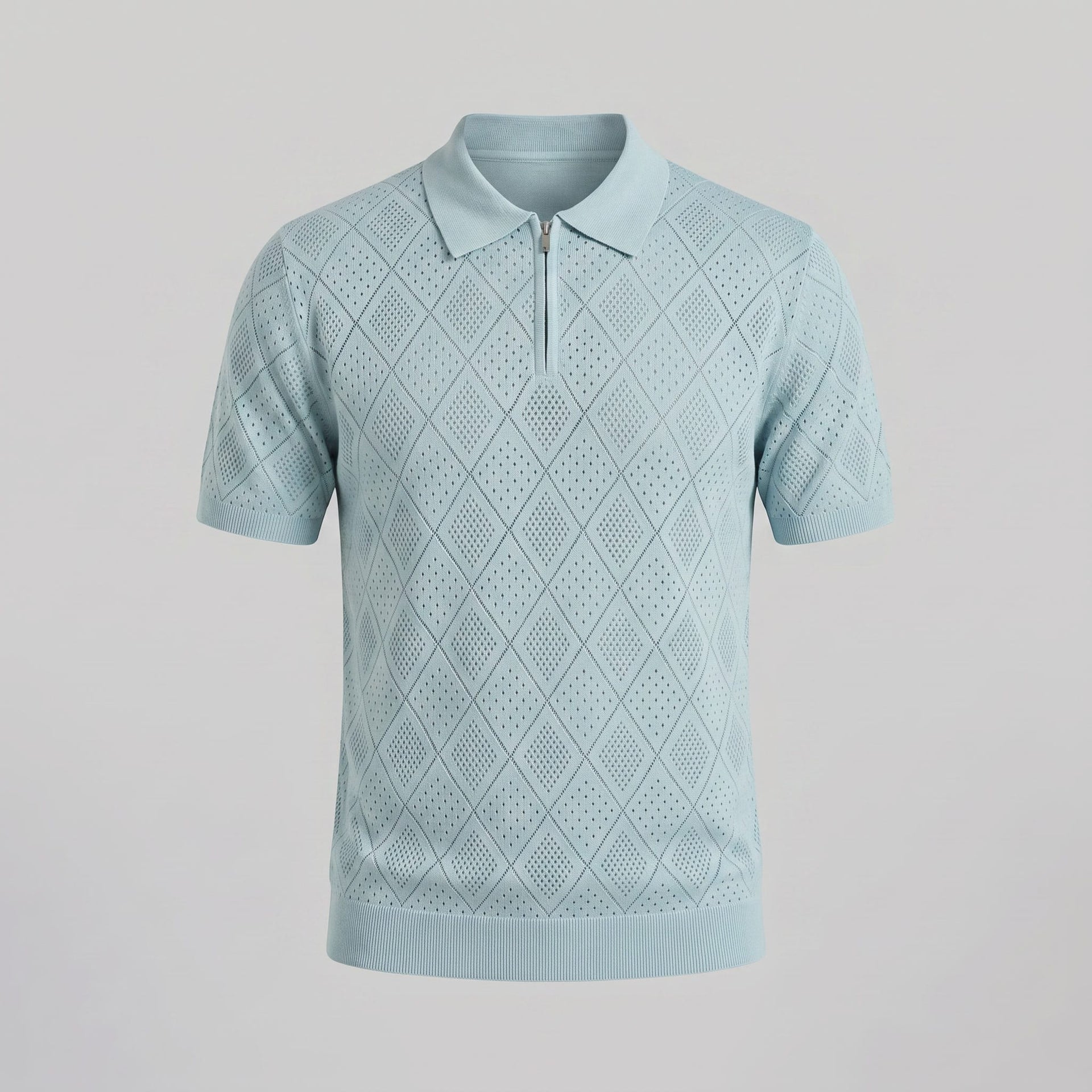Herren Strickpoloshirt mit Reißverschluss Rautenmuster | Leo
