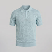 Herren Strickpoloshirt mit Reißverschluss Rautenmuster | Leo