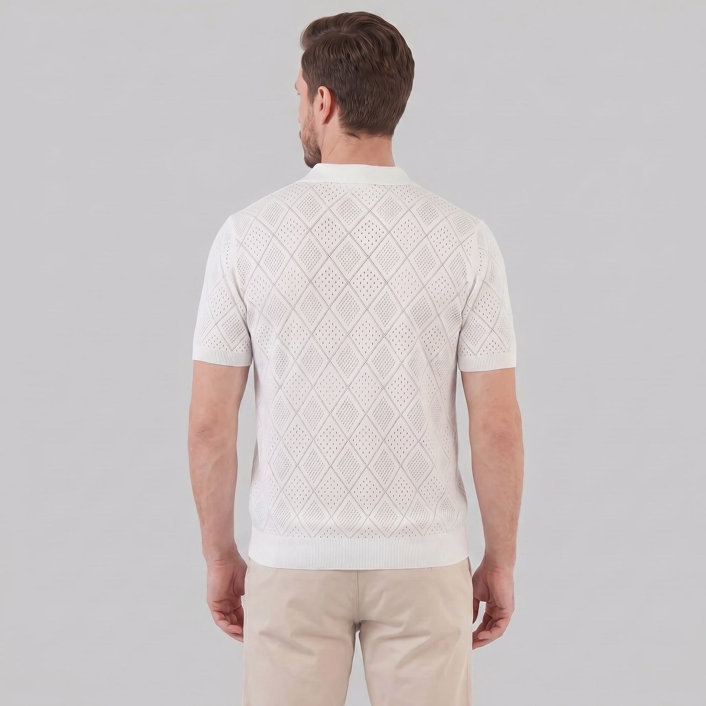 Herren Strickpoloshirt mit Reißverschluss Rautenmuster | Leo_3
