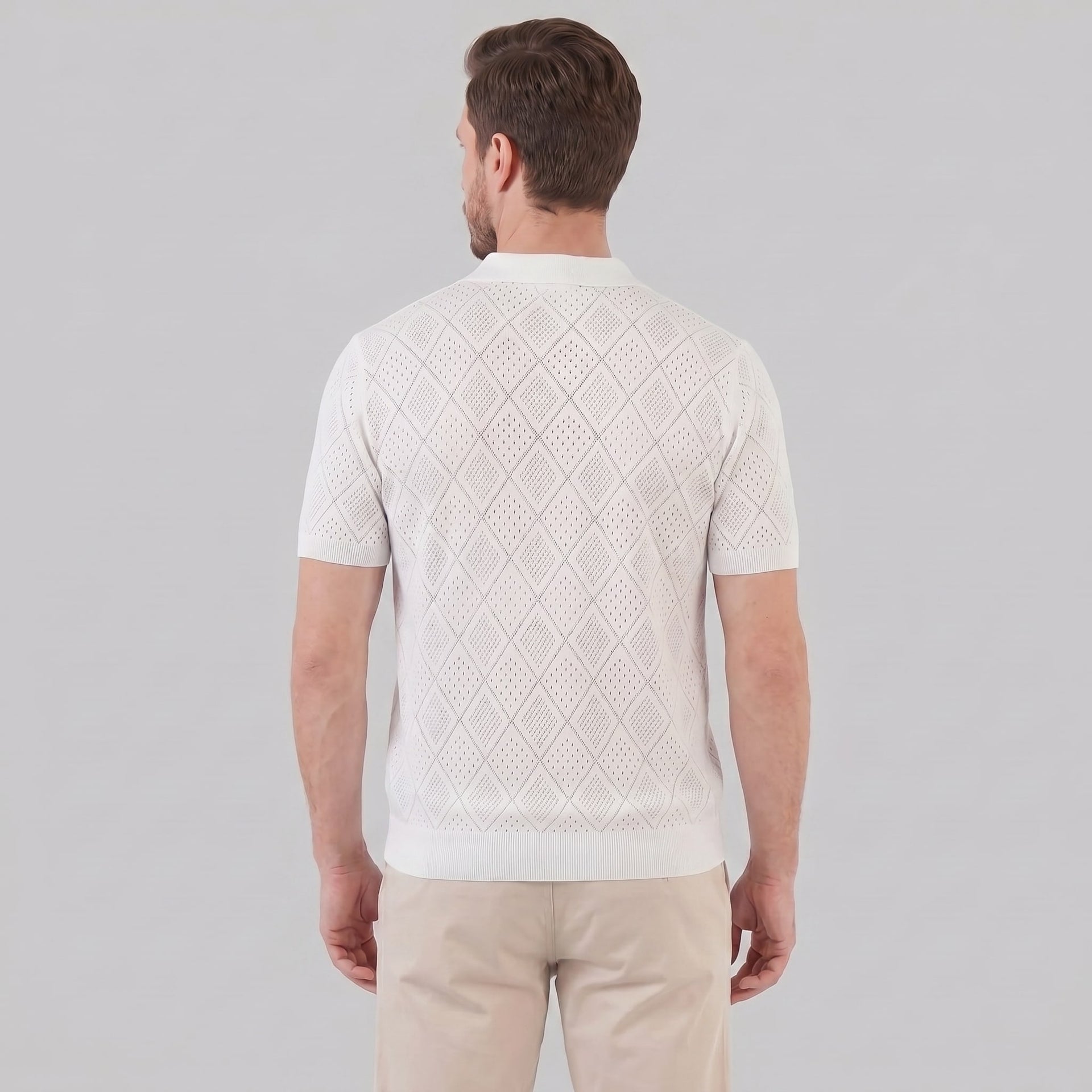 Herren Strickpoloshirt mit Reißverschluss Rautenmuster | Leo