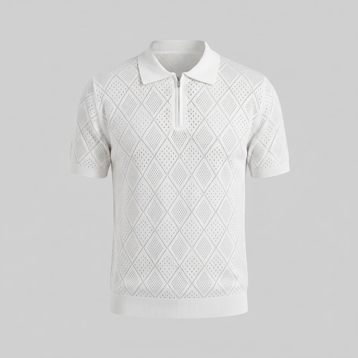 Herren Strickpoloshirt mit Reißverschluss Rautenmuster | Leo_5