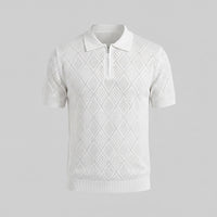 Herren Strickpoloshirt mit Reißverschluss Rautenmuster | Leo