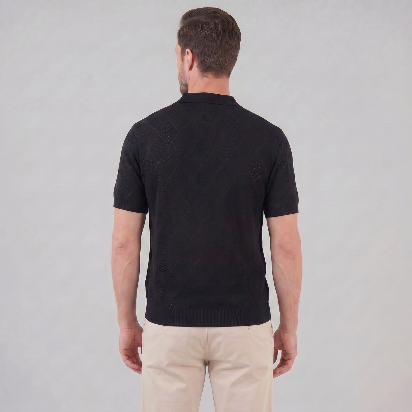 Herren Strickpoloshirt mit Reißverschluss Rautenmuster | Leo_8