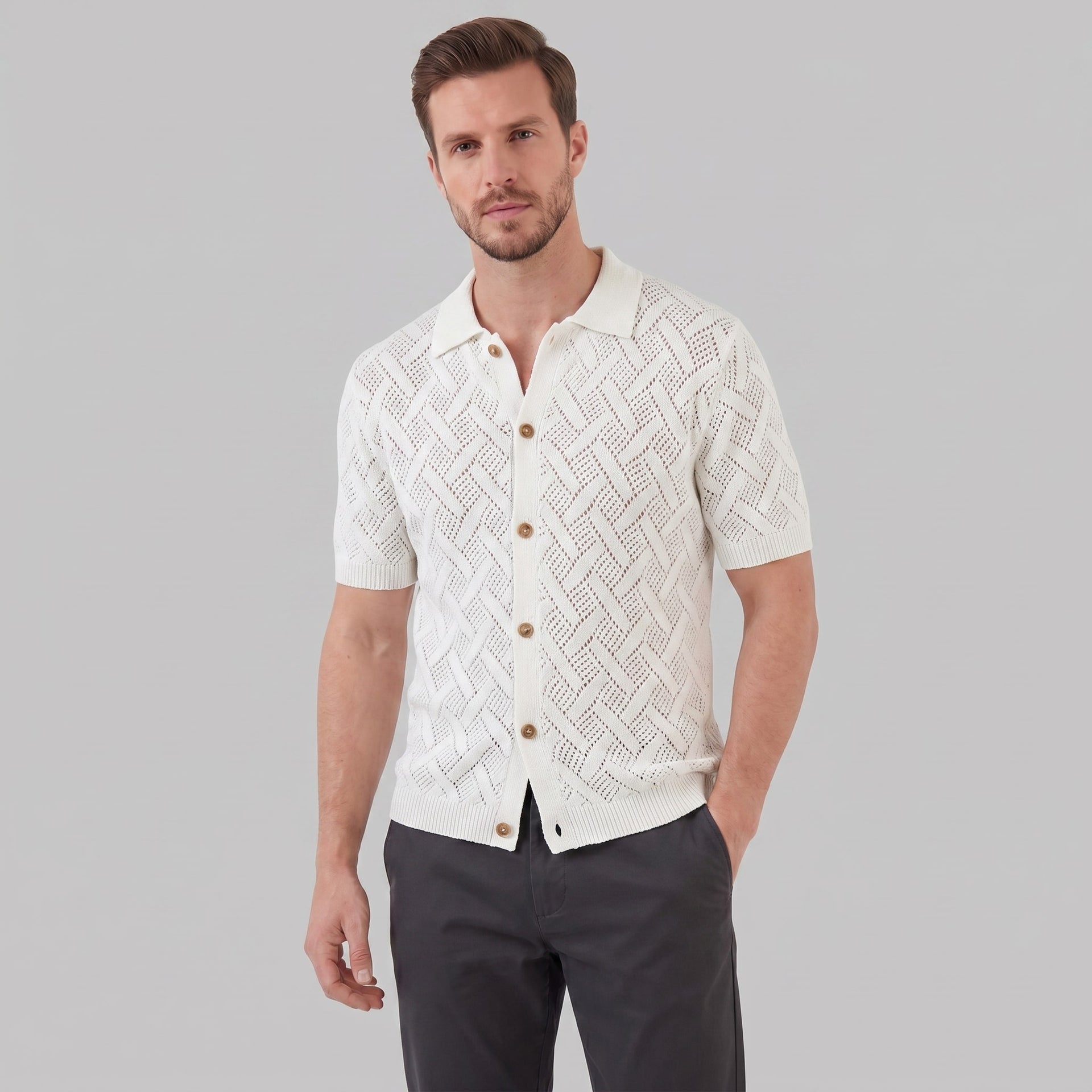 Herren Strickhemd in Häkeloptik | Fridolin