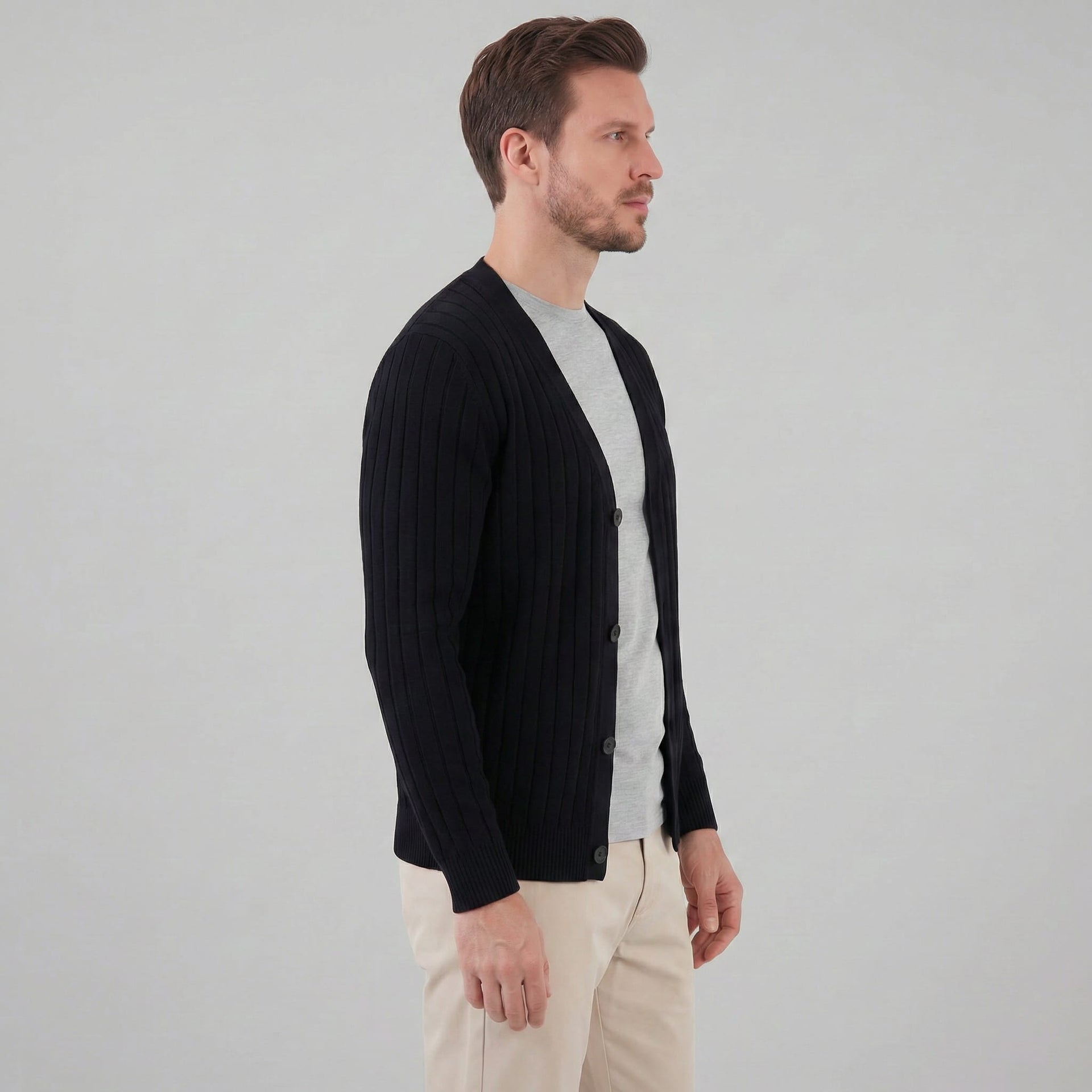 Herren Rippstrickjacke mit V-Ausschnitt | Rupert