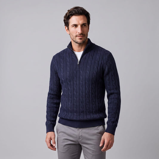 Herren Baumwollpullover Troyer mit Zopfmuster | Samuel_1