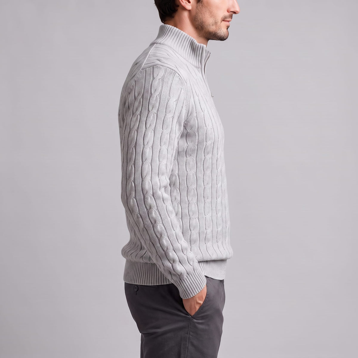 Herren Baumwollpullover Troyer mit Zopfmuster | Samuel_10
