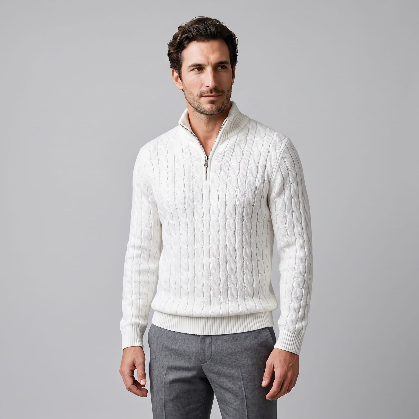 Herren Baumwollpullover Troyer mit Zopfmuster | Samuel_11