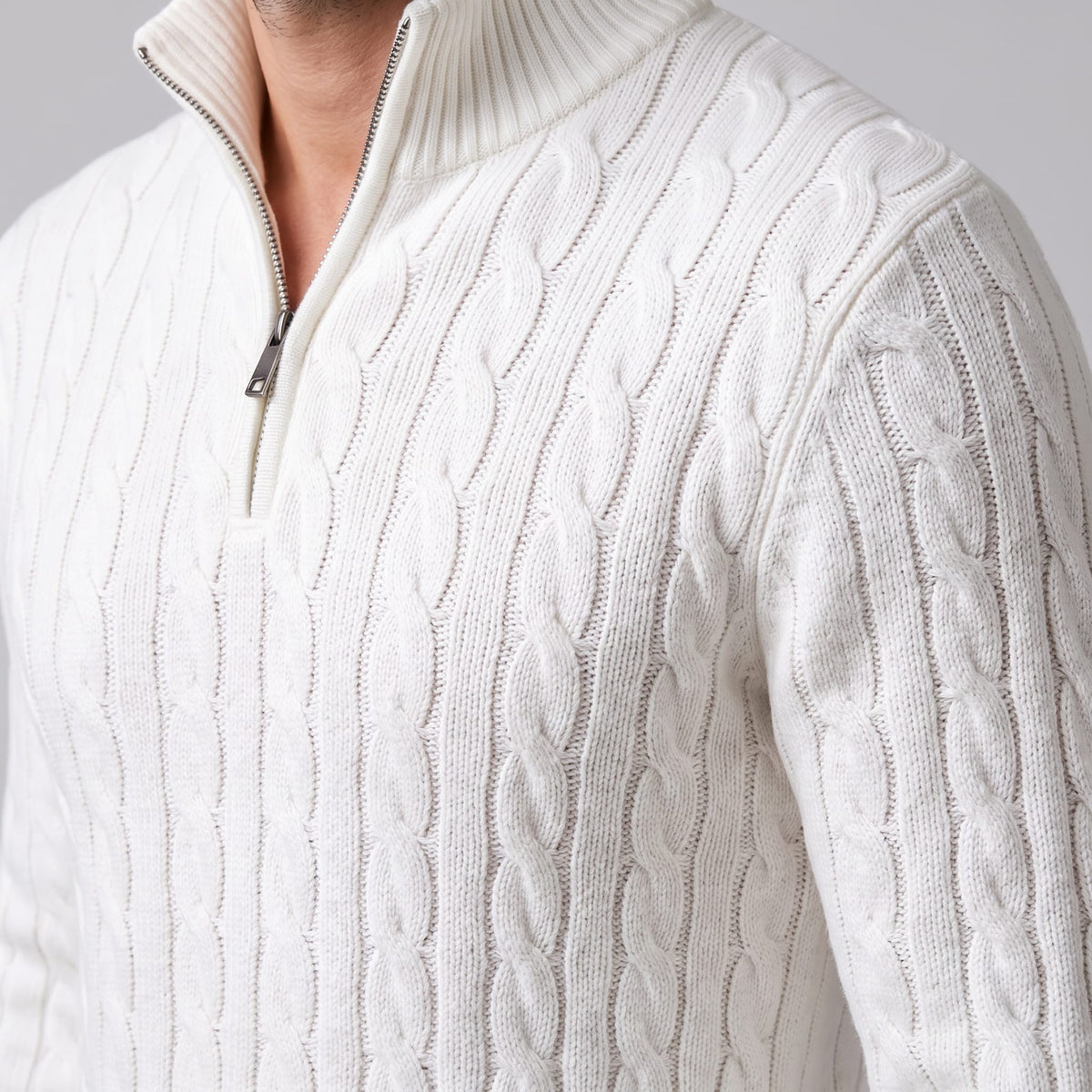 Herren Baumwollpullover Troyer mit Zopfmuster | Samuel