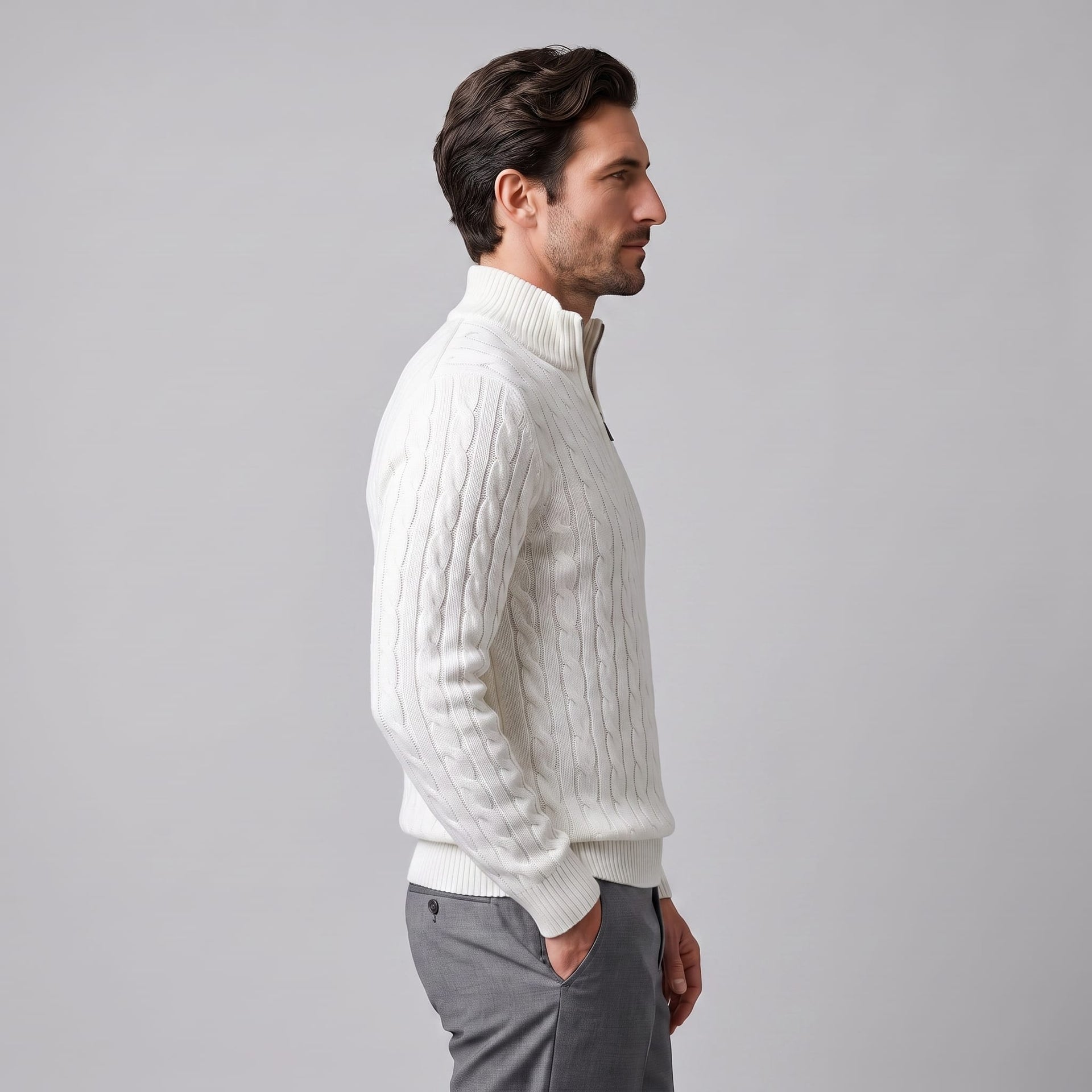 Herren Baumwollpullover Troyer mit Zopfmuster | Samuel