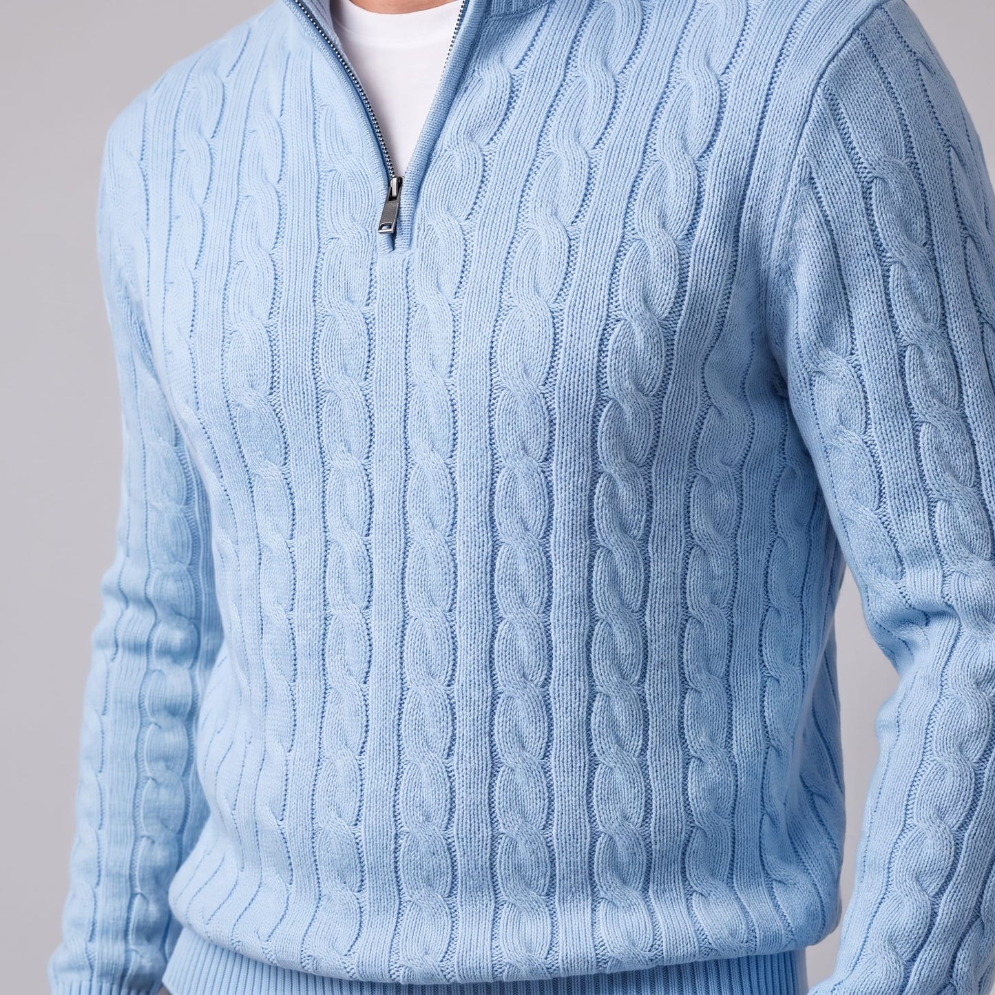 Herren Baumwollpullover Troyer mit Zopfmuster | Samuel_17