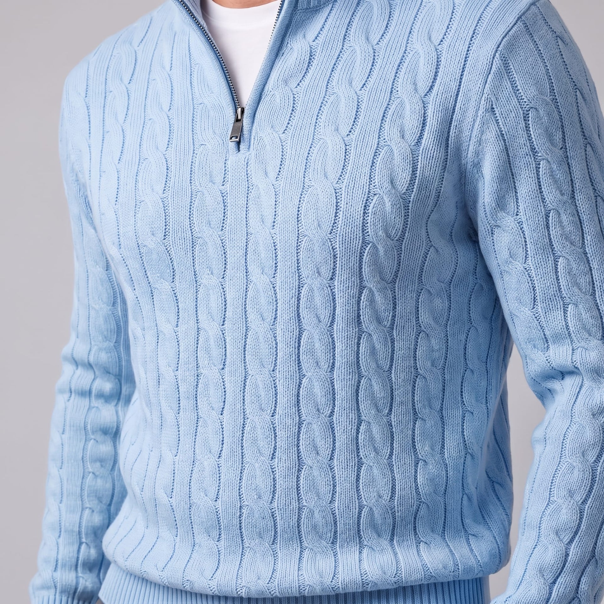 Herren Baumwollpullover Troyer mit Zopfmuster | Samuel