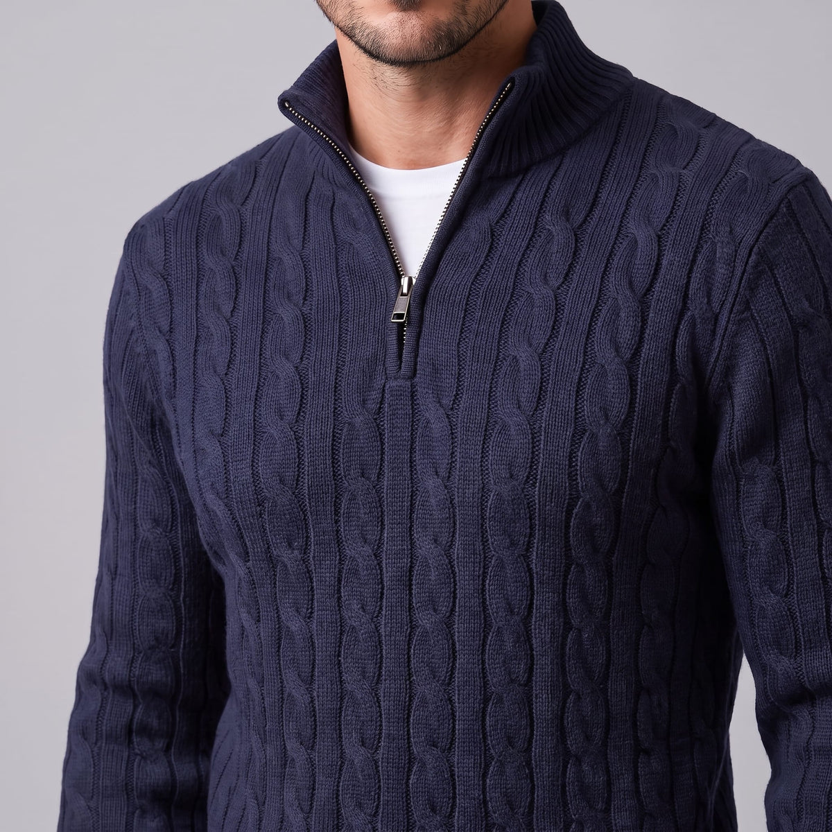 Herren Baumwollpullover Troyer mit Zopfmuster | Samuel_2