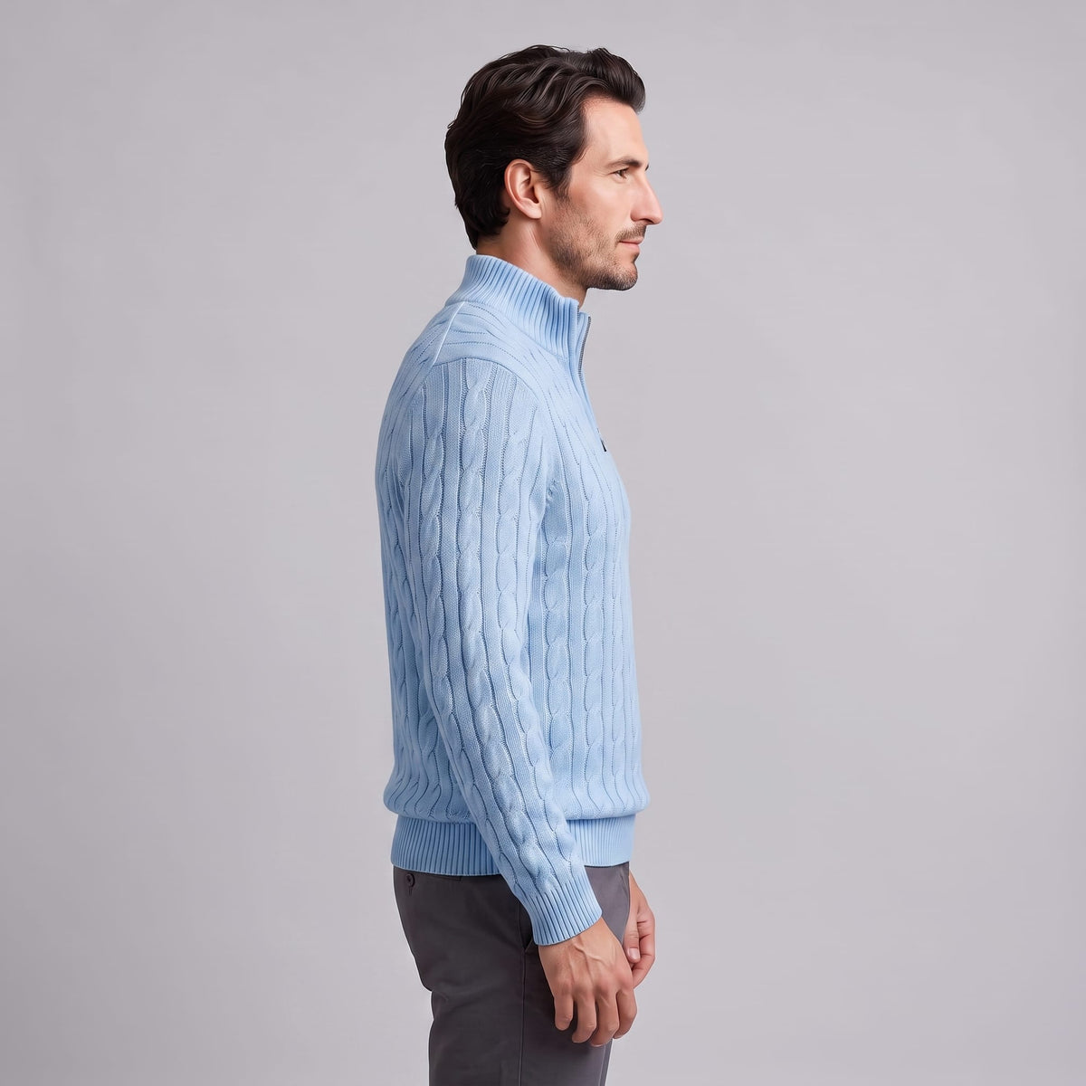 Herren Baumwollpullover Troyer mit Zopfmuster | Samuel