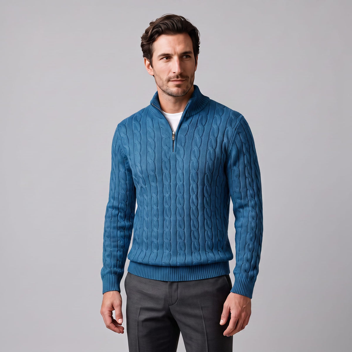 Herren Baumwollpullover Troyer mit Zopfmuster | Samuel_21
