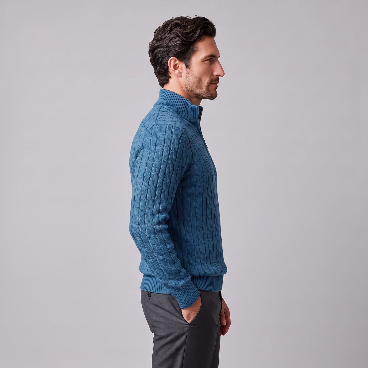 Herren Baumwollpullover Troyer mit Zopfmuster | Samuel_25