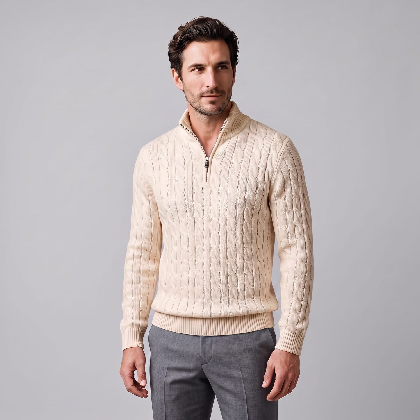 Herren Baumwollpullover Troyer mit Zopfmuster | Samuel_26