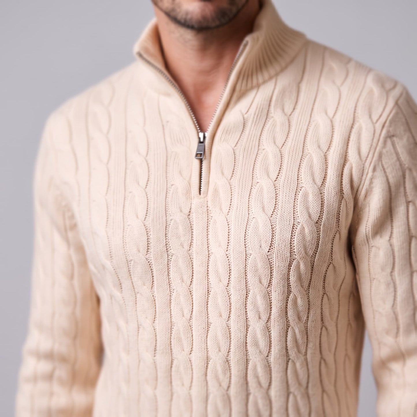 Herren Baumwollpullover Troyer mit Zopfmuster | Samuel_27