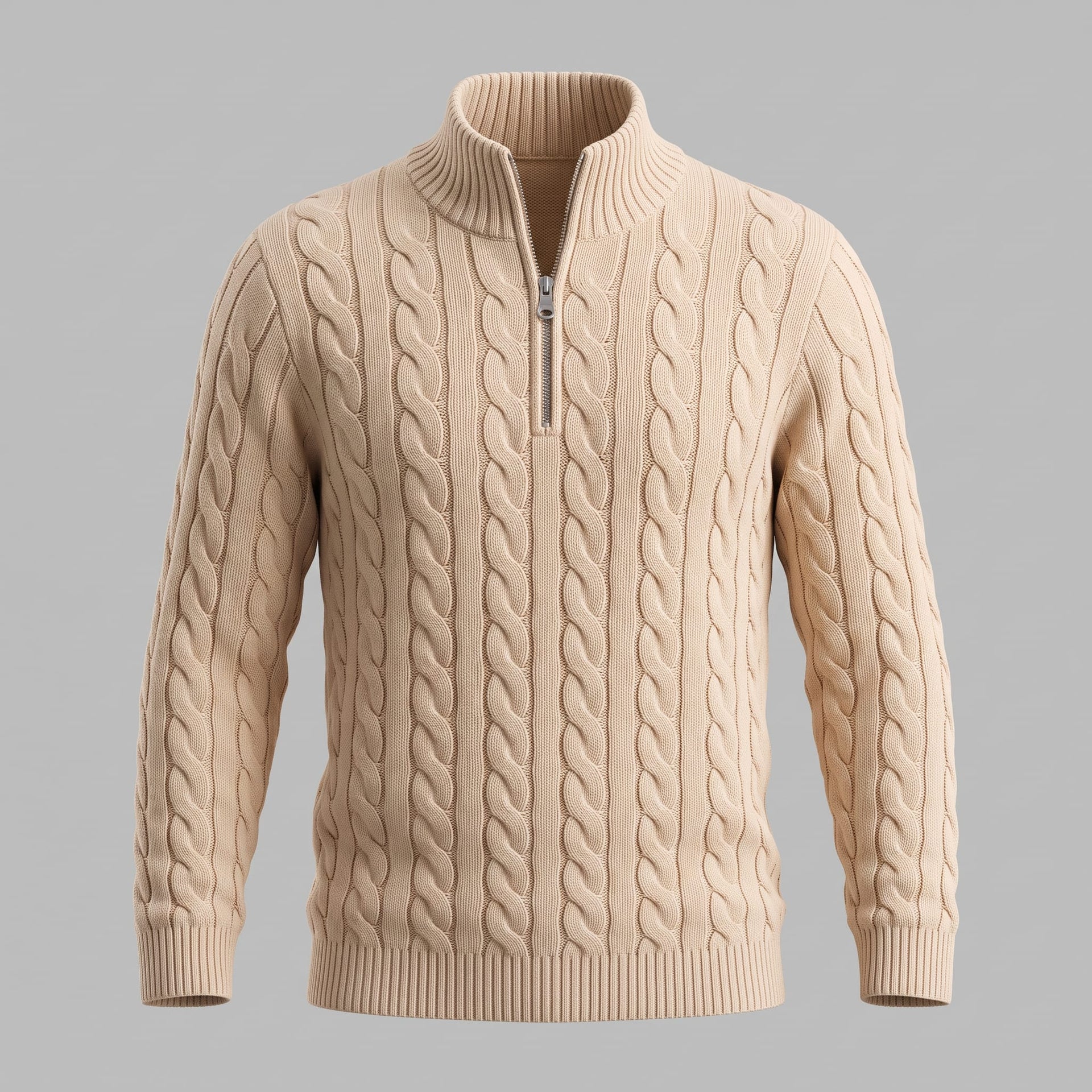 Herren Baumwollpullover Troyer mit Zopfmuster | Samuel