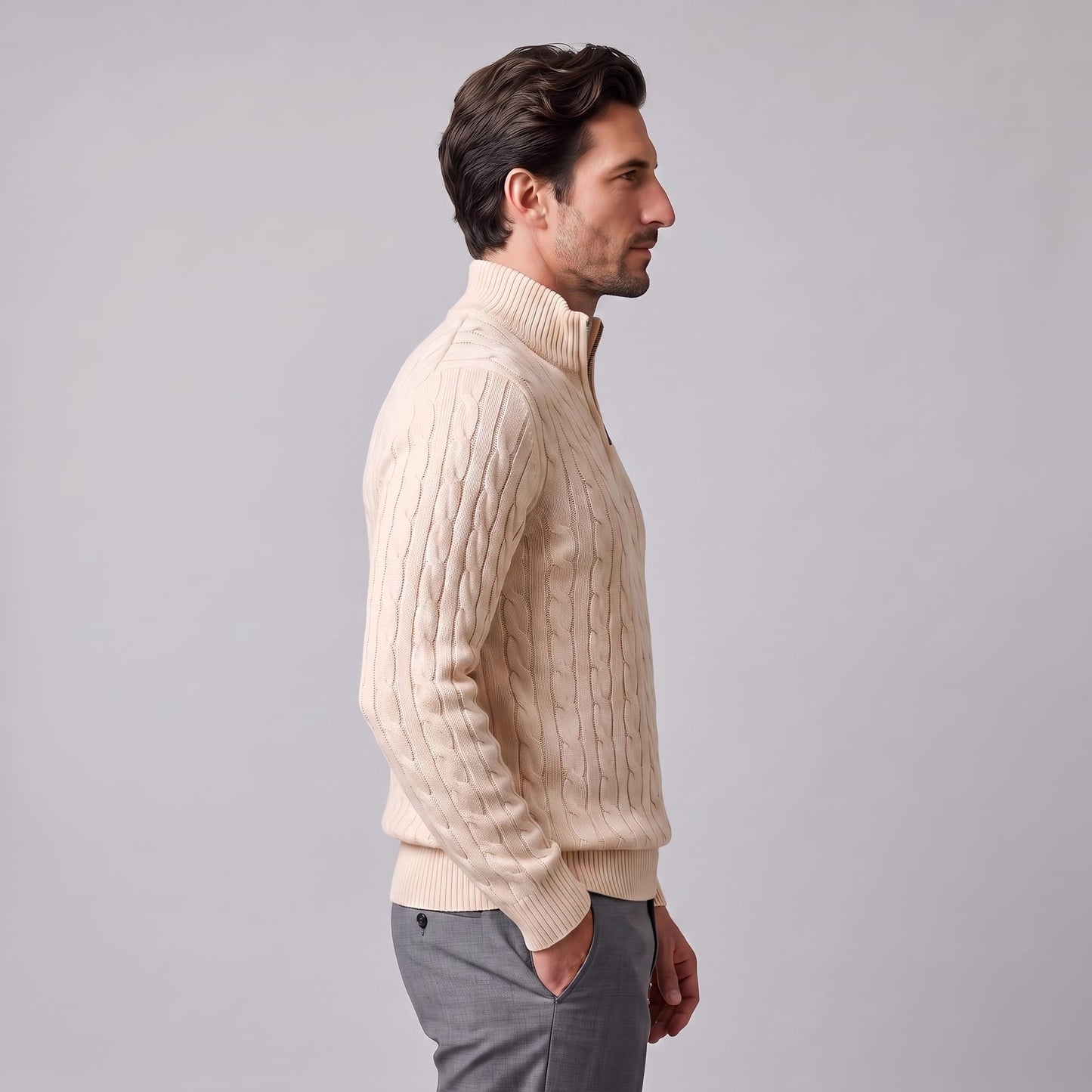 Herren Baumwollpullover Troyer mit Zopfmuster | Samuel_30