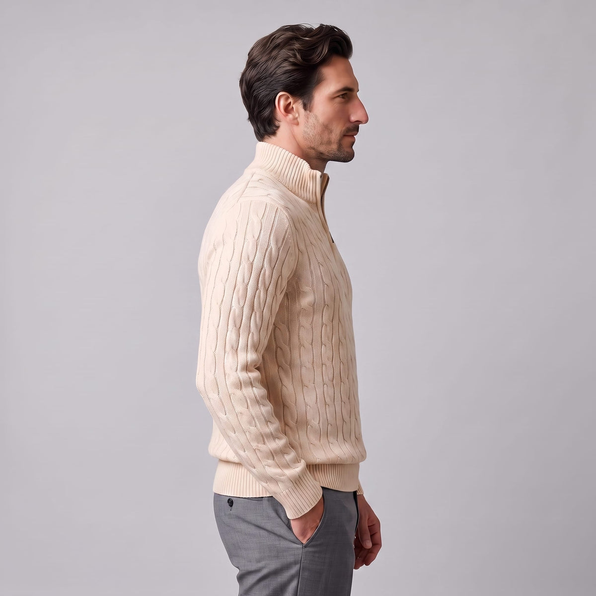 Herren Baumwollpullover Troyer mit Zopfmuster | Samuel