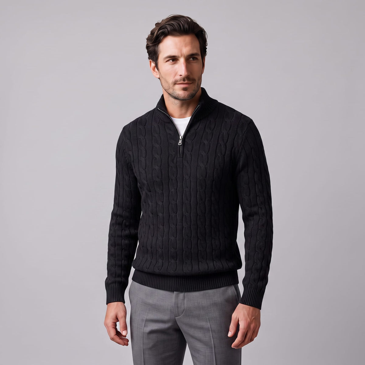 Herren Baumwollpullover Troyer mit Zopfmuster | Samuel_31