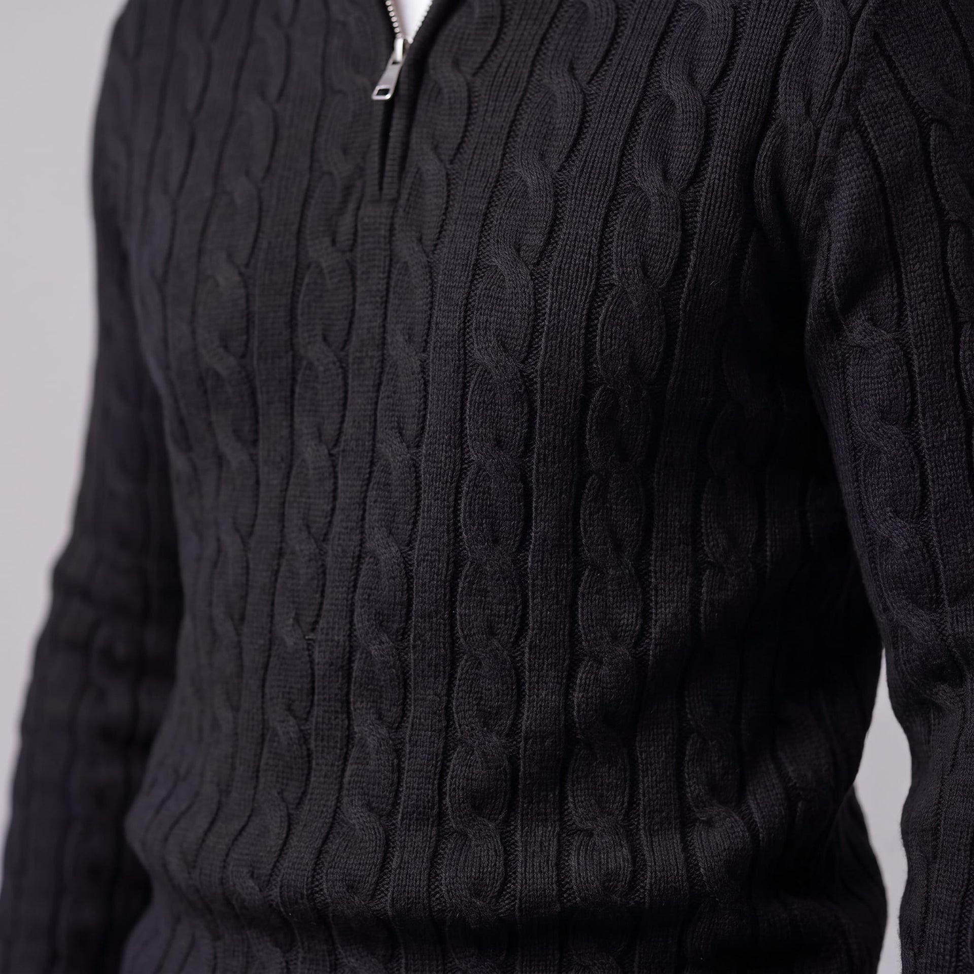 Herren Baumwollpullover Troyer mit Zopfmuster | Samuel