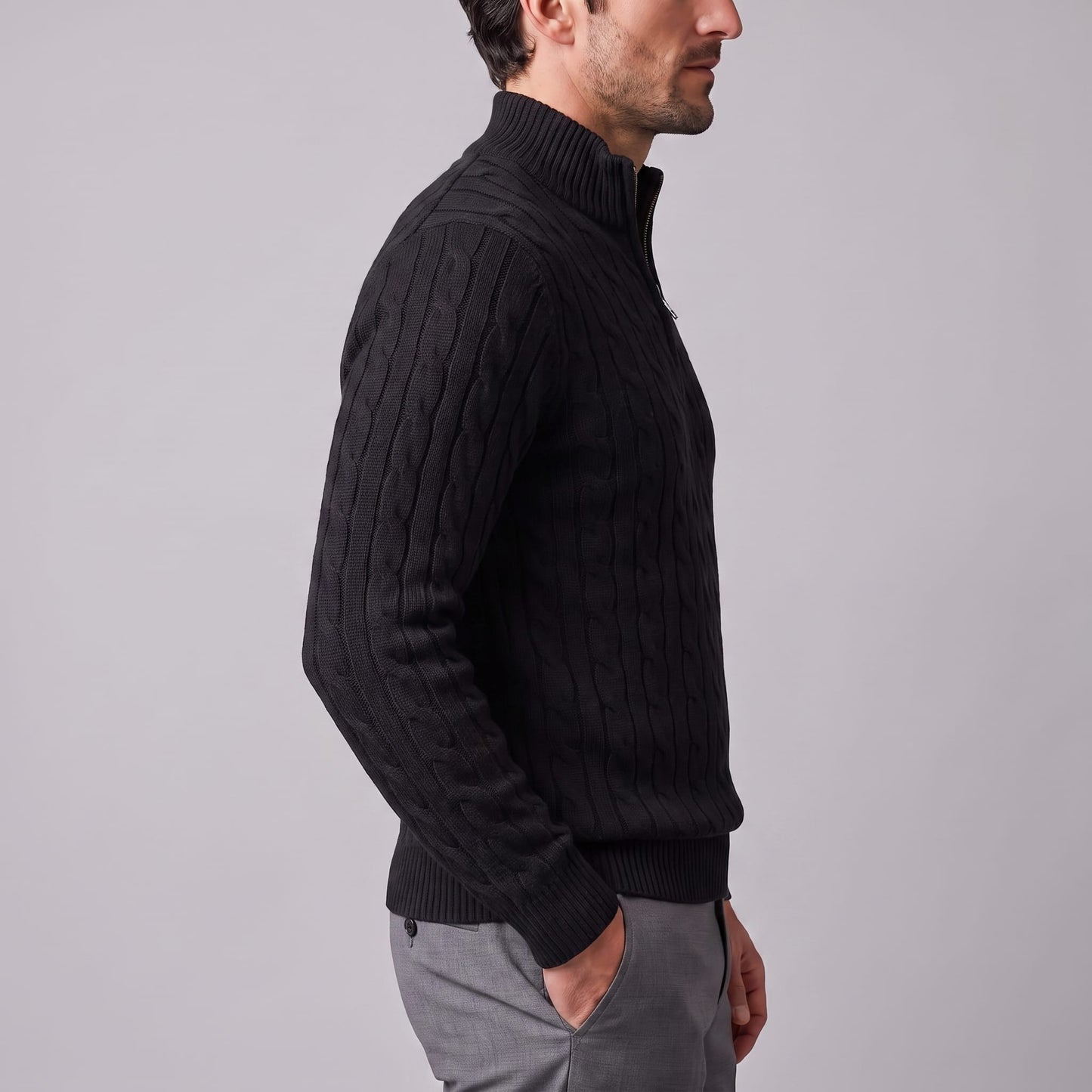 Herren Baumwollpullover Troyer mit Zopfmuster | Samuel_35