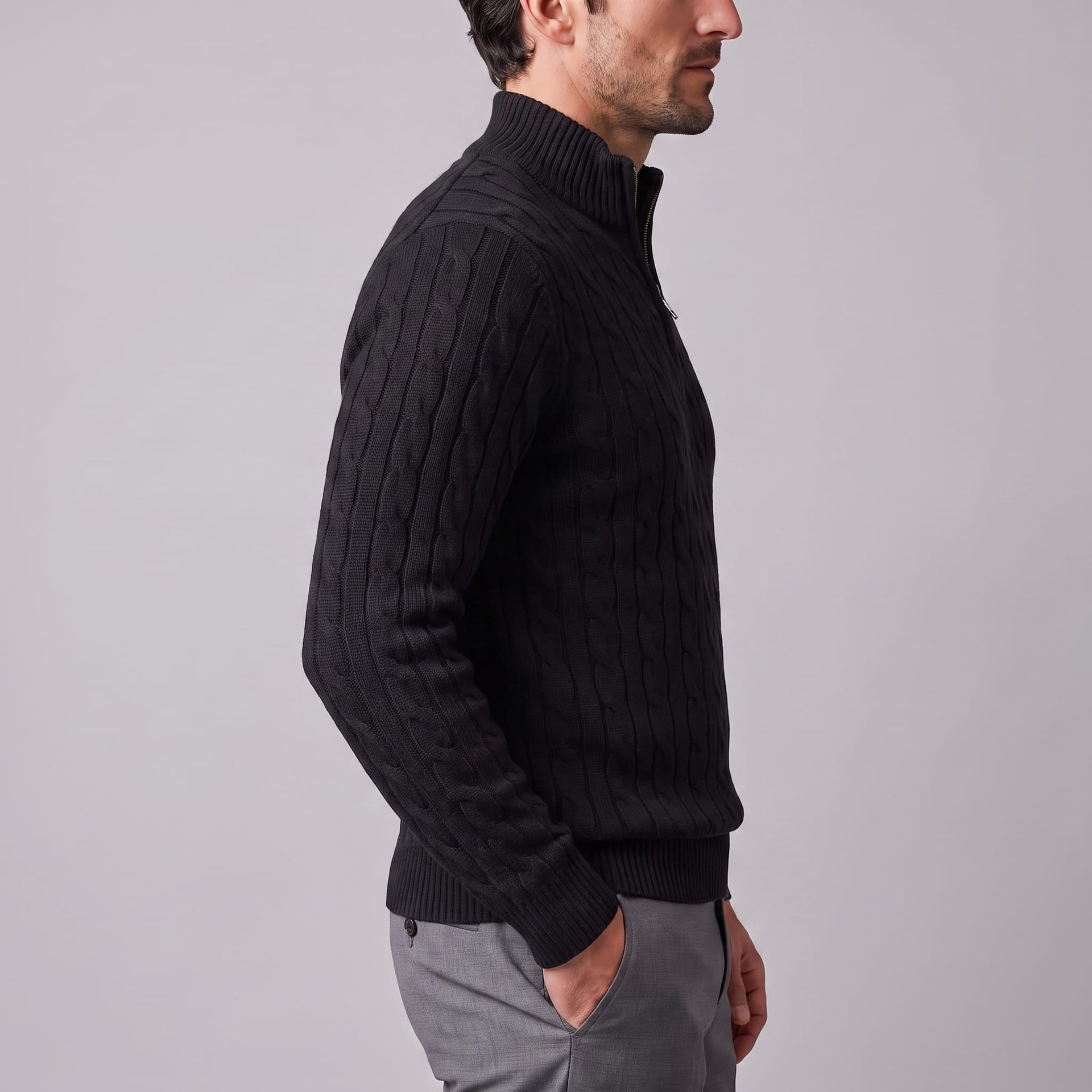 Herren Baumwollpullover Troyer mit Zopfmuster | Samuel