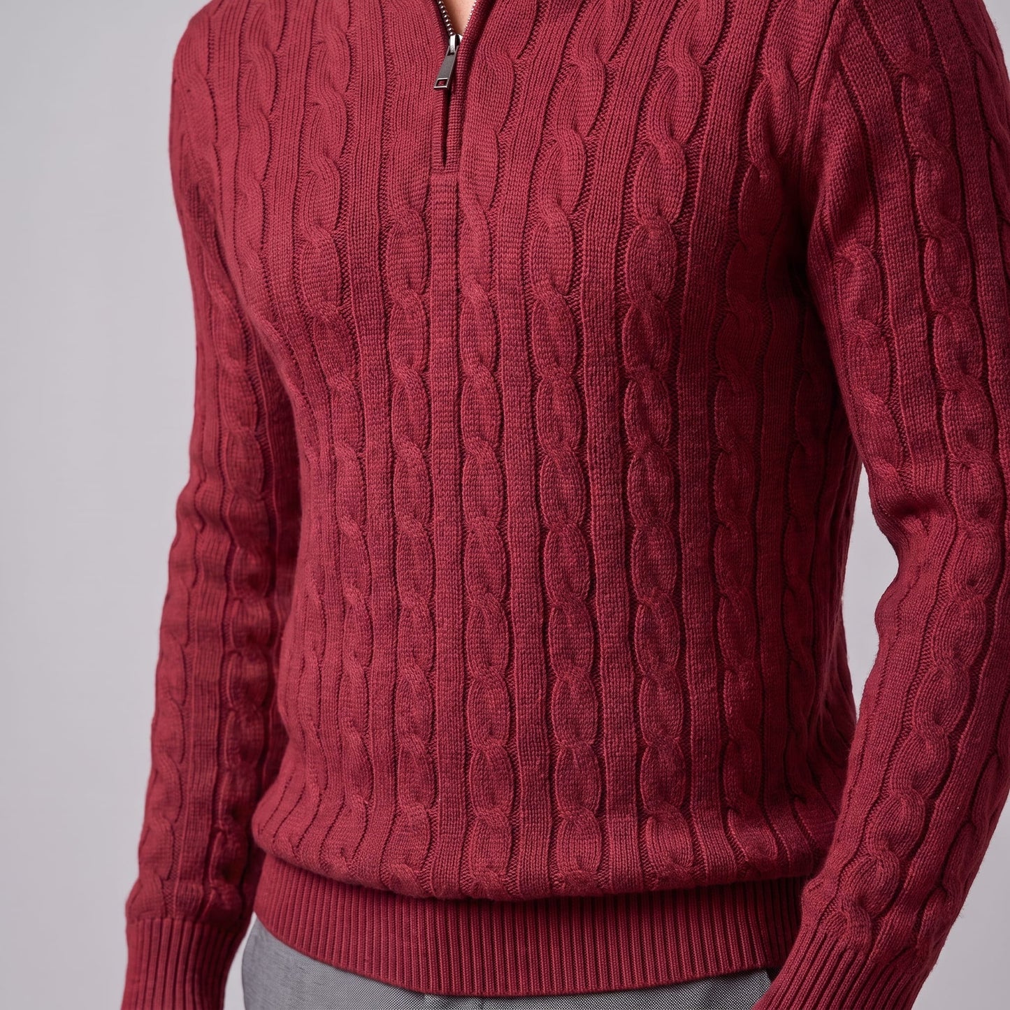 Herren Baumwollpullover Troyer mit Zopfmuster | Samuel_37