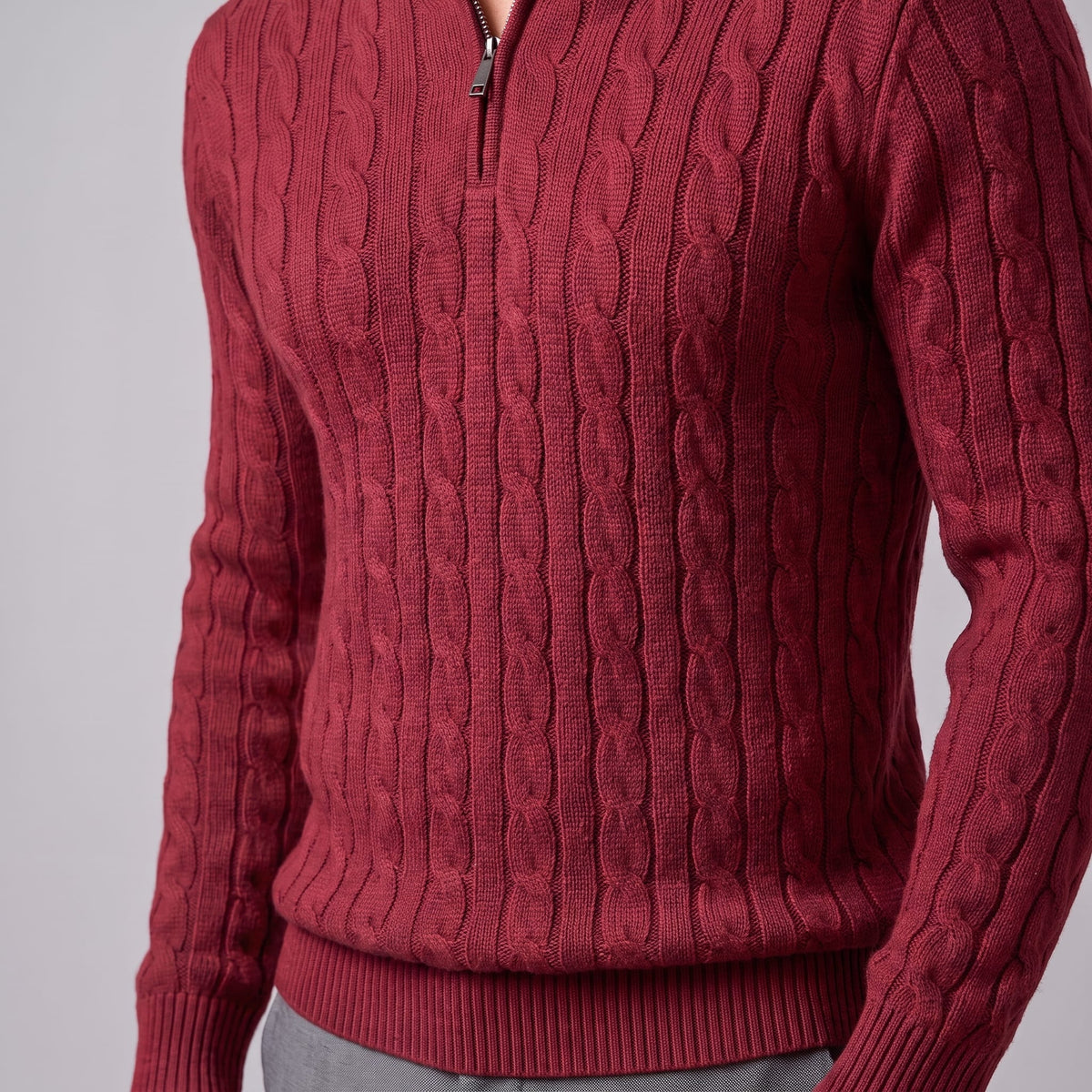 Herren Baumwollpullover Troyer mit Zopfmuster | Samuel