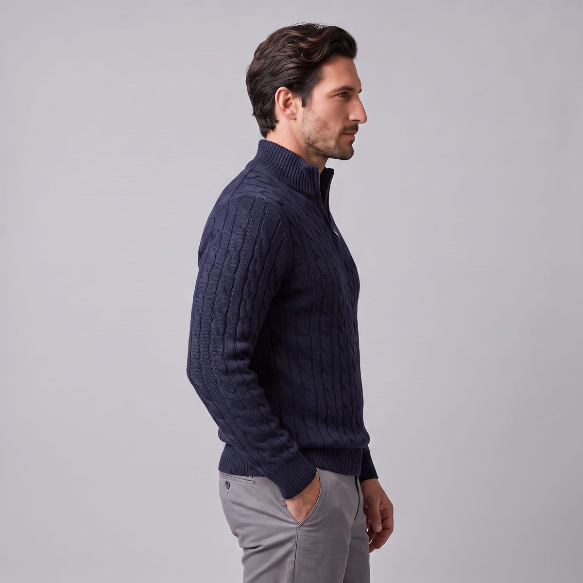 Herren Baumwollpullover Troyer mit Zopfmuster | Samuel