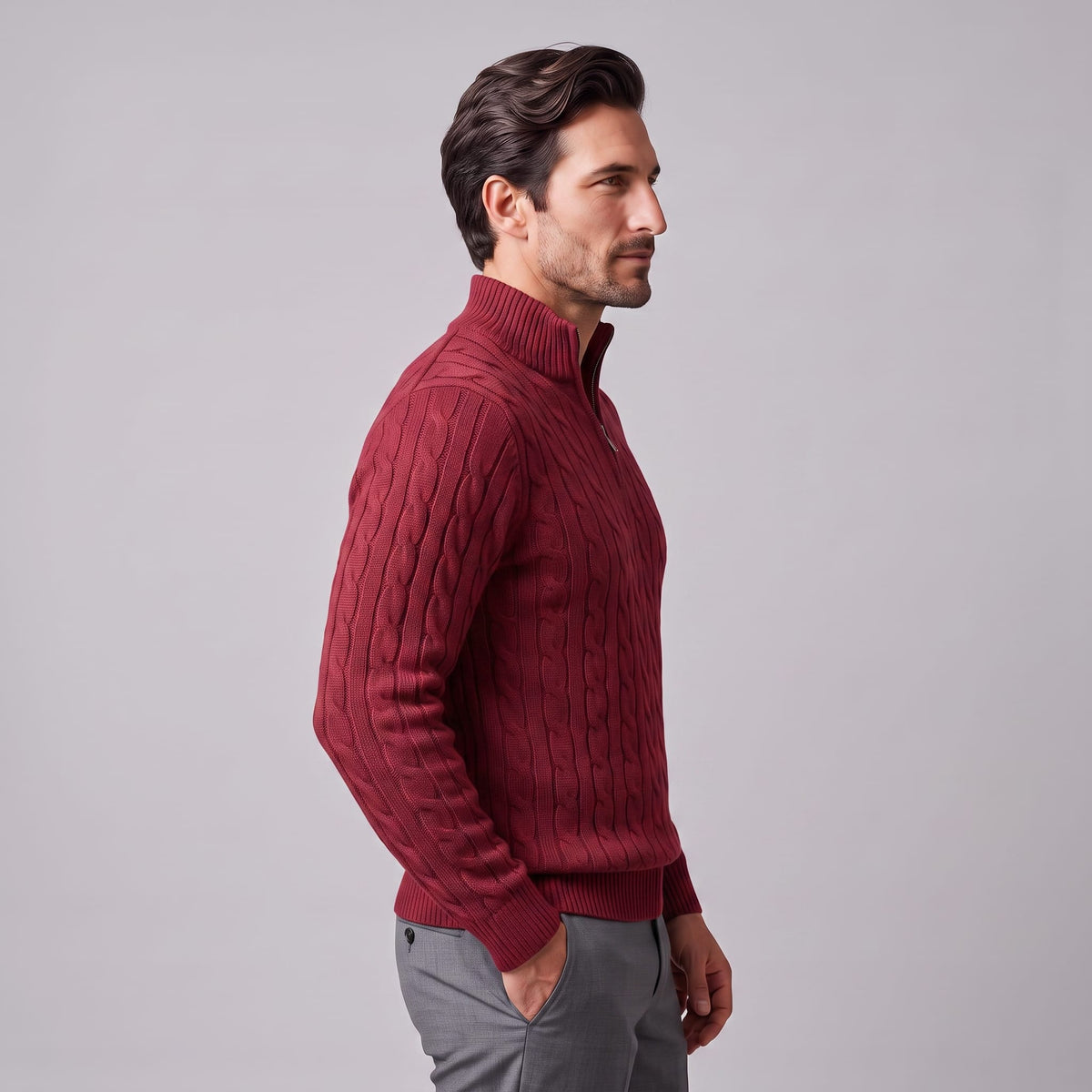 Herren Baumwollpullover Troyer mit Zopfmuster | Samuel