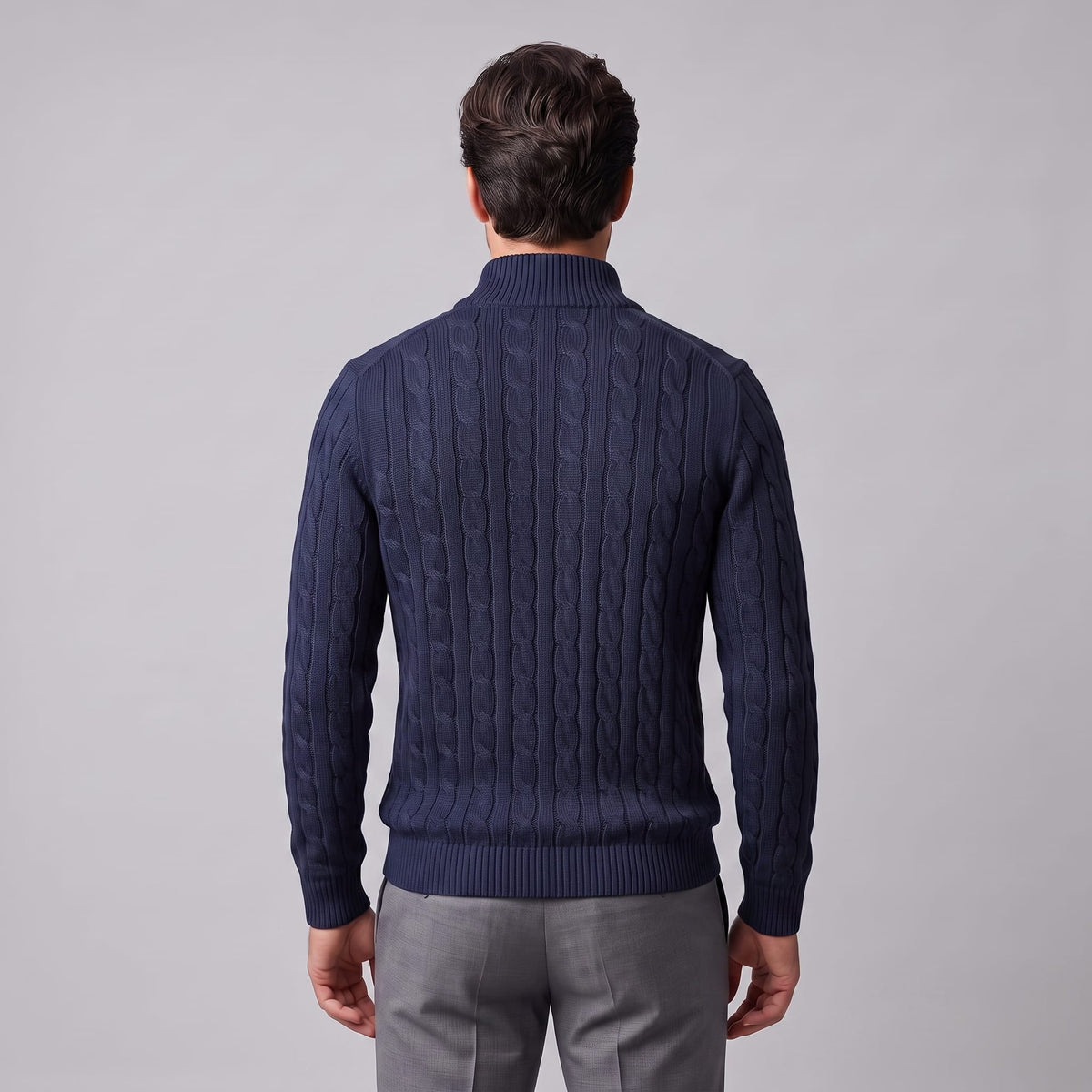 Herren Baumwollpullover Troyer mit Zopfmuster | Samuel