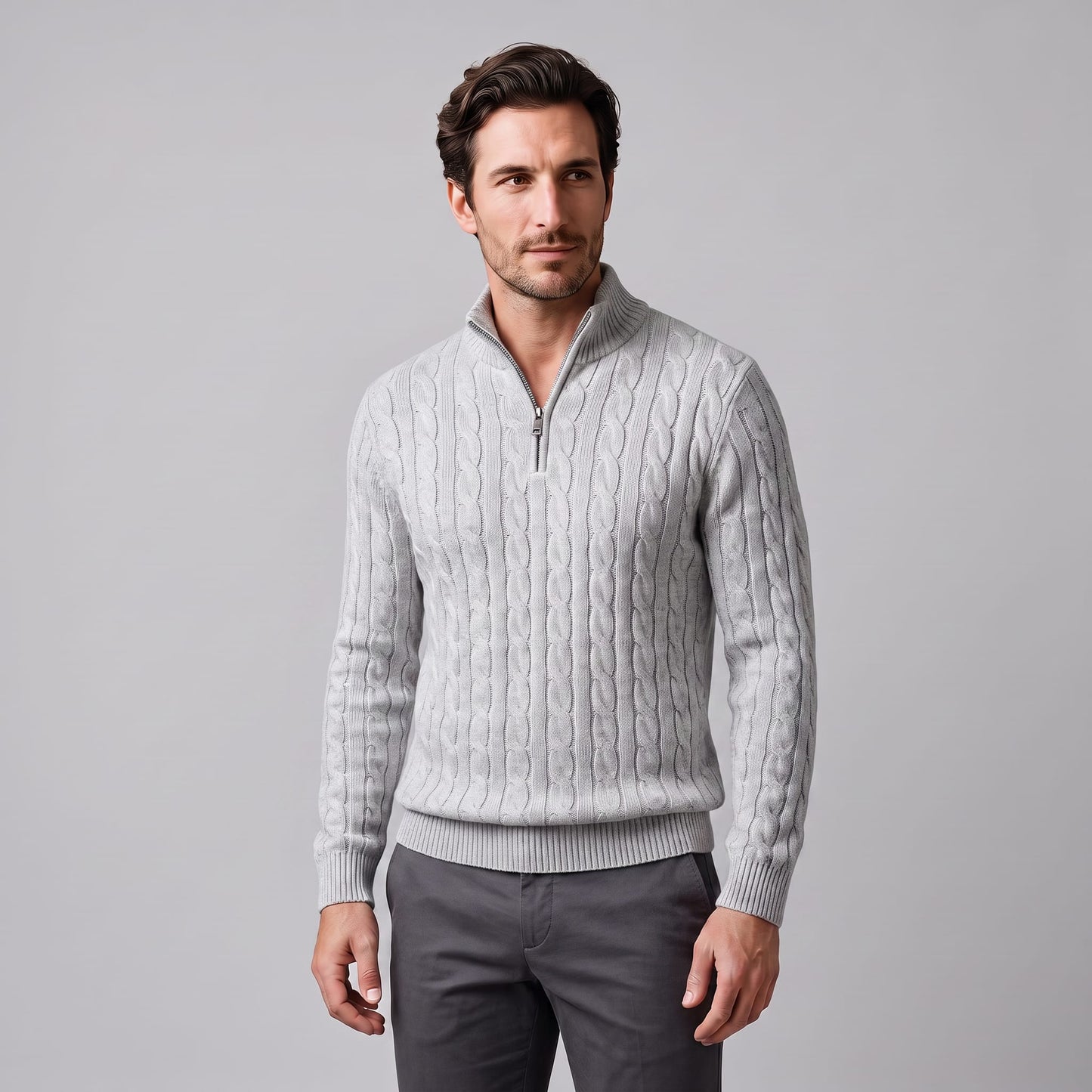 Herren Baumwollpullover Troyer mit Zopfmuster | Samuel_6