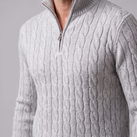 Herren Baumwollpullover Troyer mit Zopfmuster | Samuel