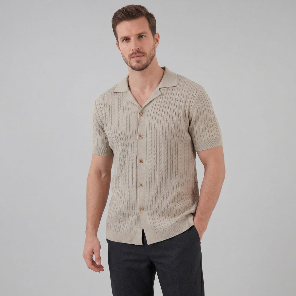 Herren Strickhemd mit Zopfmuster | Frowin_1