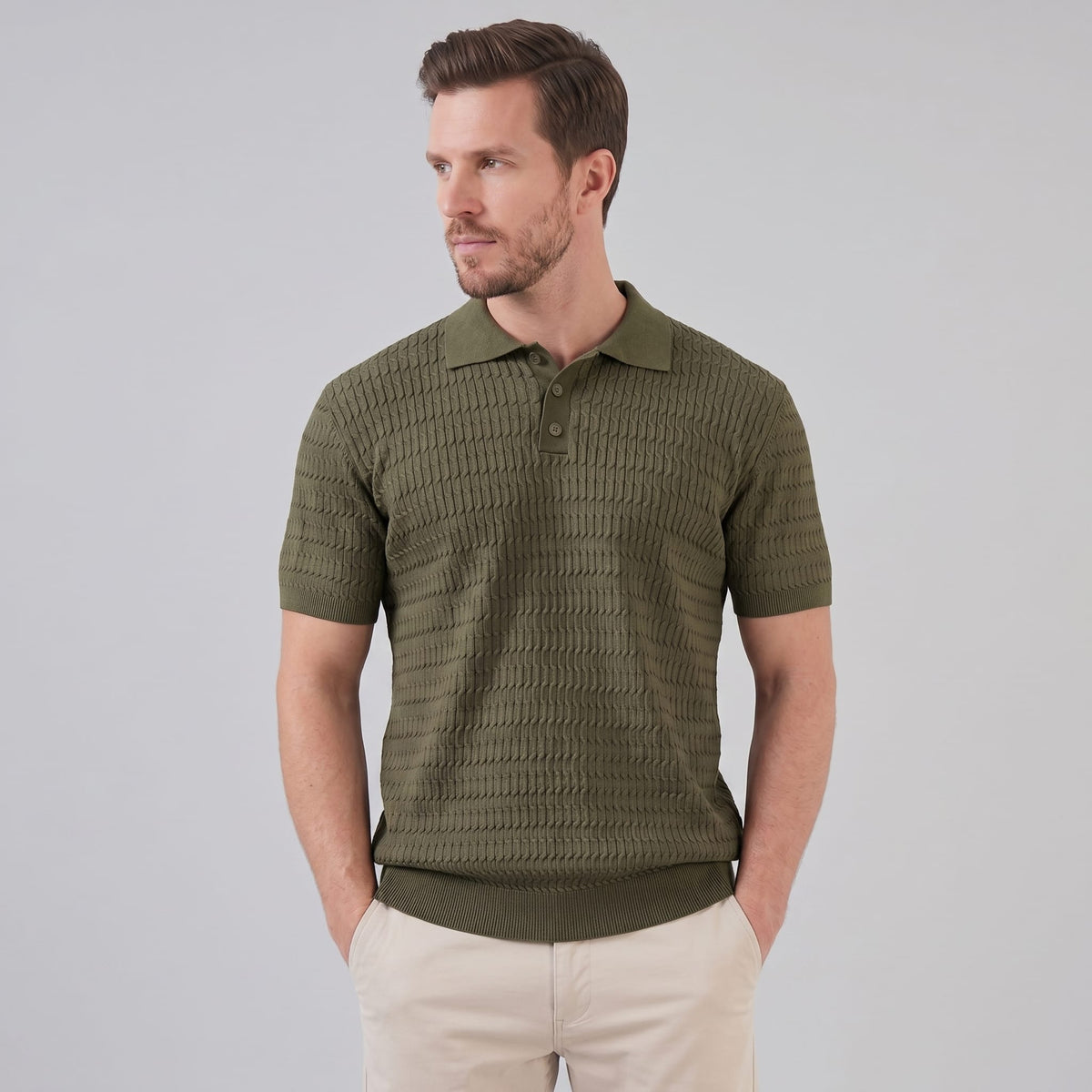 Herren Strickpoloshirt Zopfmuster Slim Fit | Leonhard