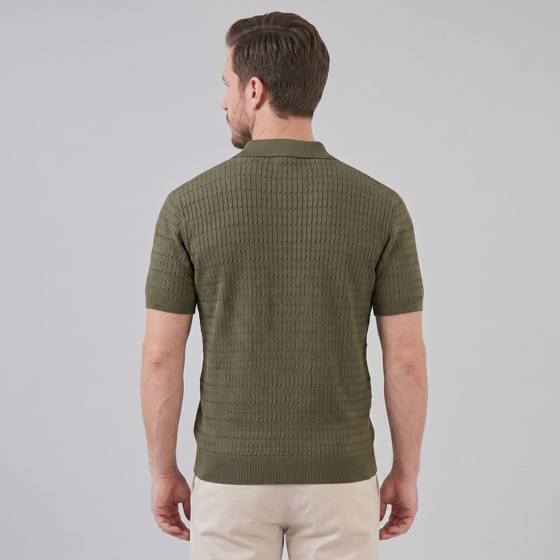 Herren Strickpoloshirt Zopfmuster Slim Fit | Leonhard