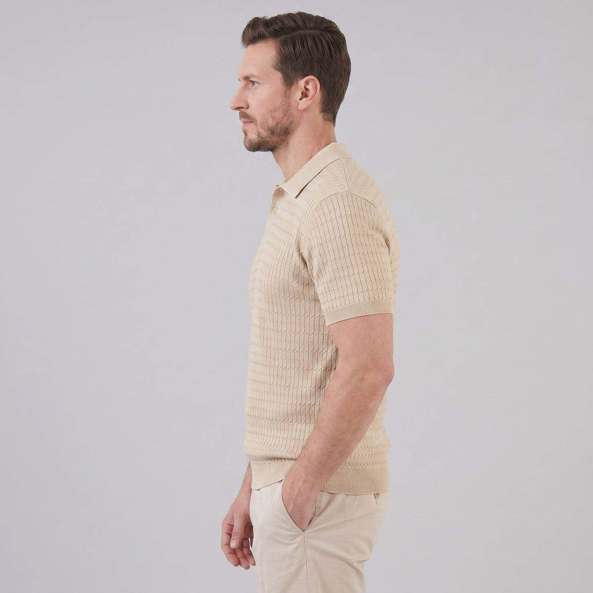 Herren Strickpoloshirt Zopfmuster Slim Fit | Leonhard_2