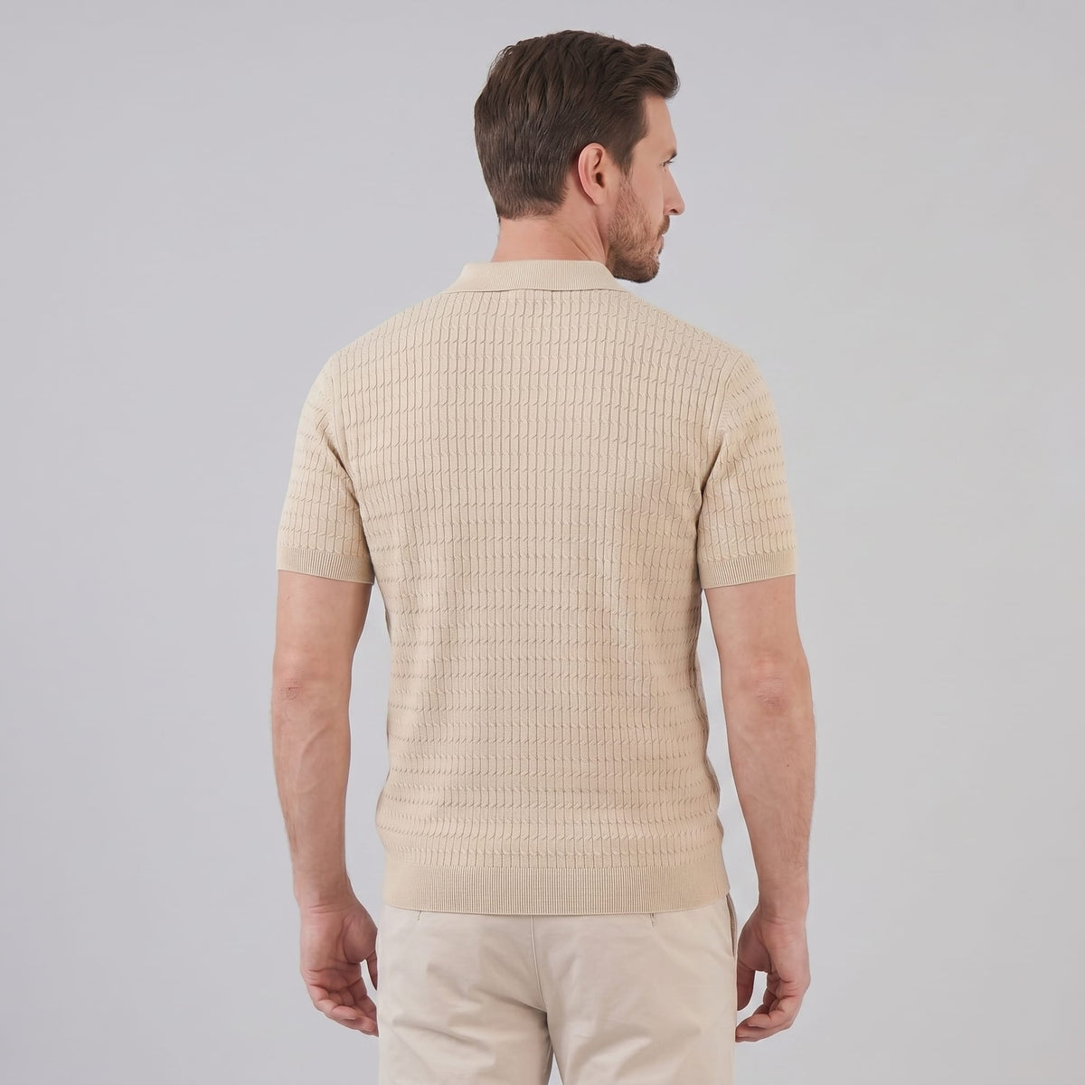 Herren Strickpoloshirt Zopfmuster Slim Fit | Leonhard_3