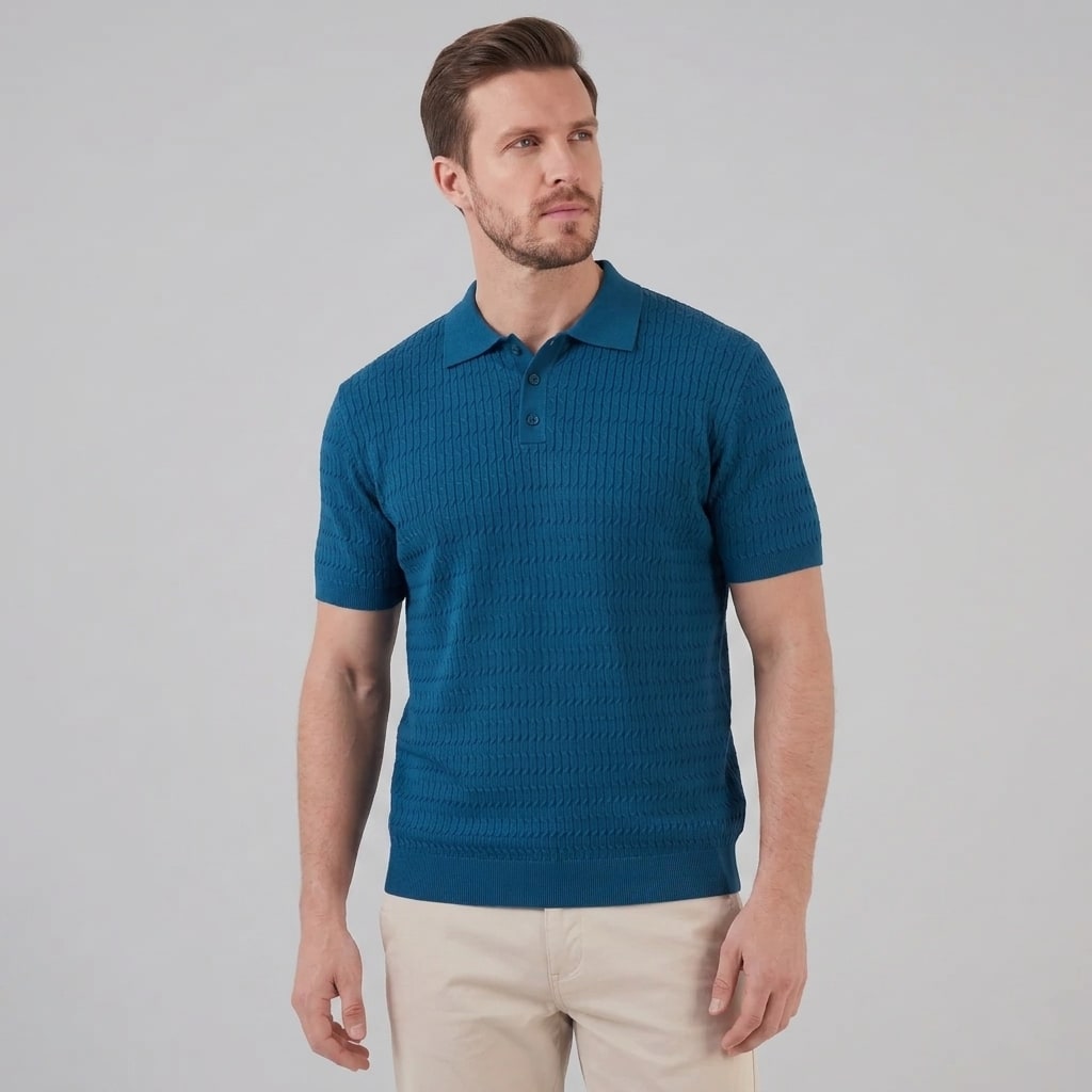 Herren Strickpoloshirt Zopfmuster Slim Fit | Leonhard_6