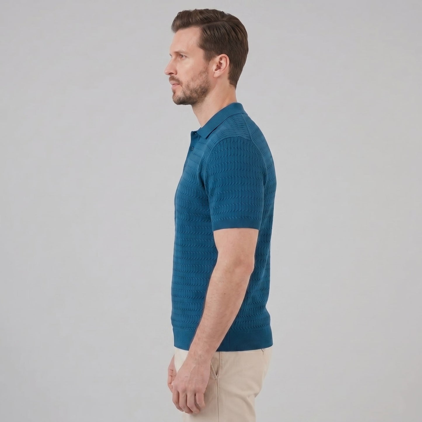 Herren Strickpoloshirt Zopfmuster Slim Fit | Leonhard_7