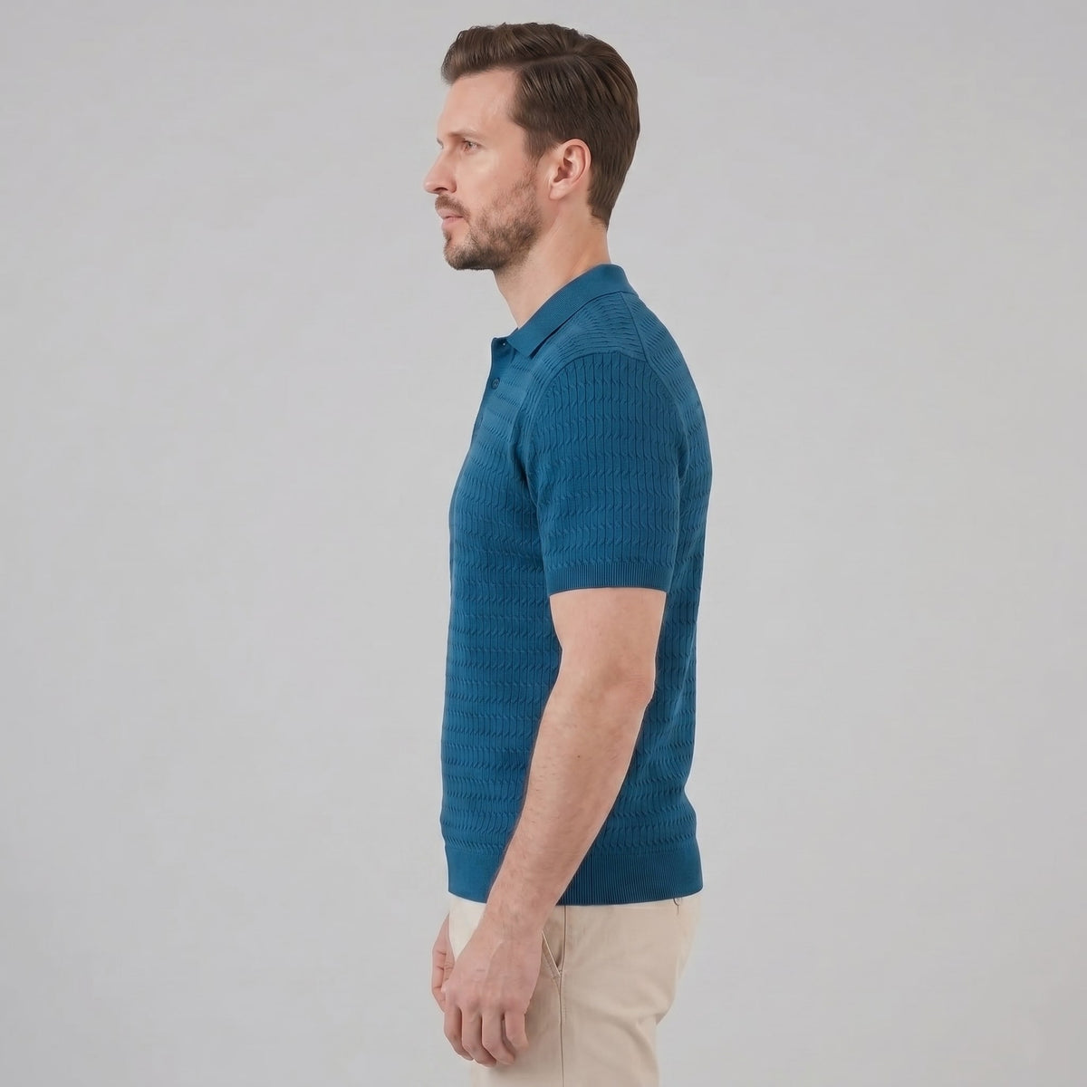 Herren Strickpoloshirt Zopfmuster Slim Fit | Leonhard