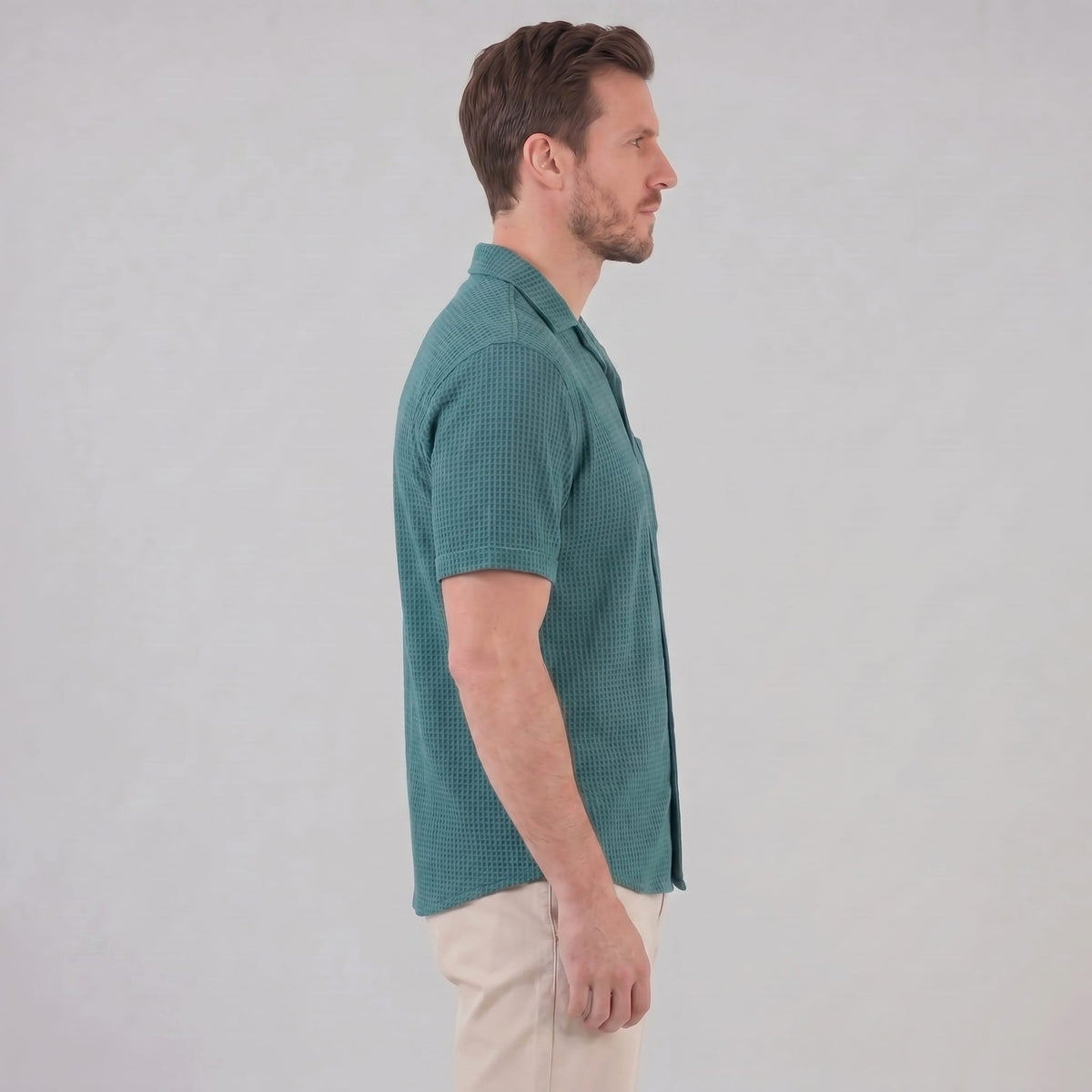 Herren Waffelstrickhemd mit Kubakragen | Georg